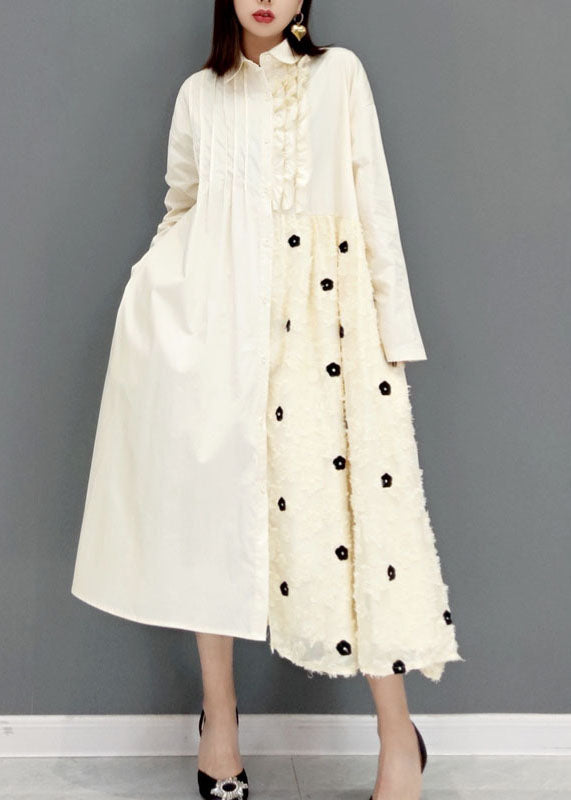 Robes maxi blanches Peter Pan Collar Ruffled Spring