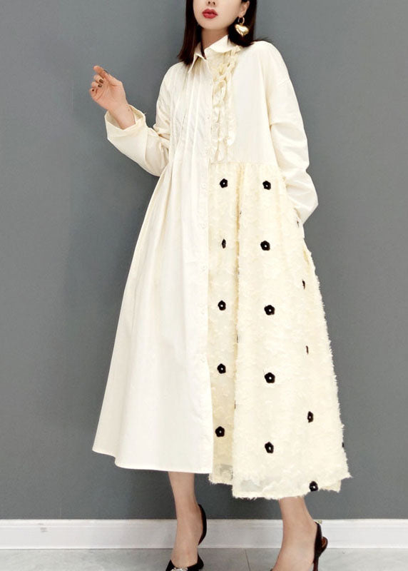 Robes maxi blanches Peter Pan Collar Ruffled Spring