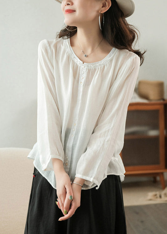 Patchwork Solid Ruffles Shirt Shirt Top Top Three Quarter Sleeve