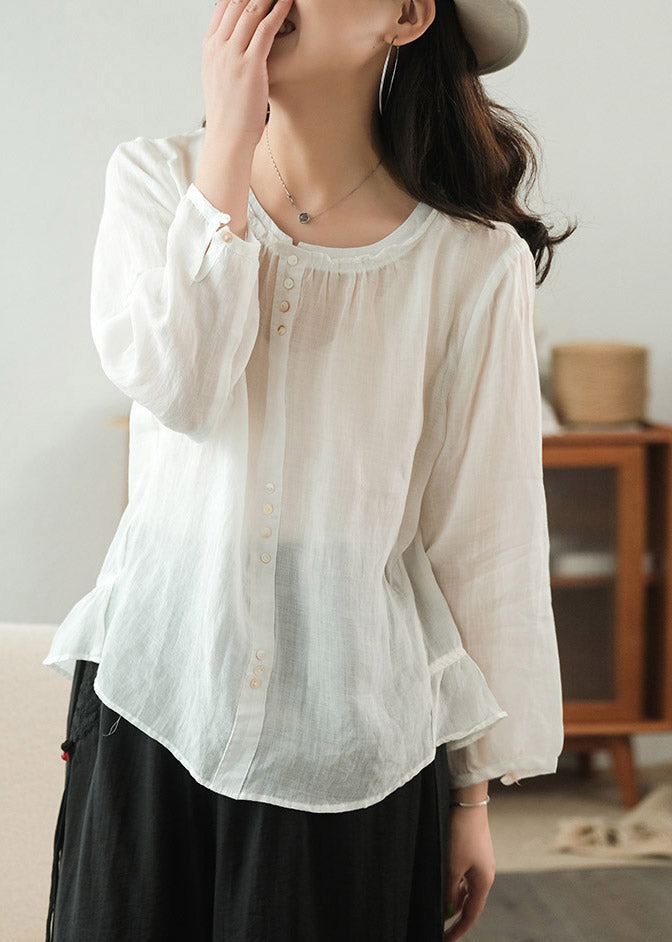 Patchwork Solid Ruffles Shirt Shirt Top Top Three Quarter Sleeve