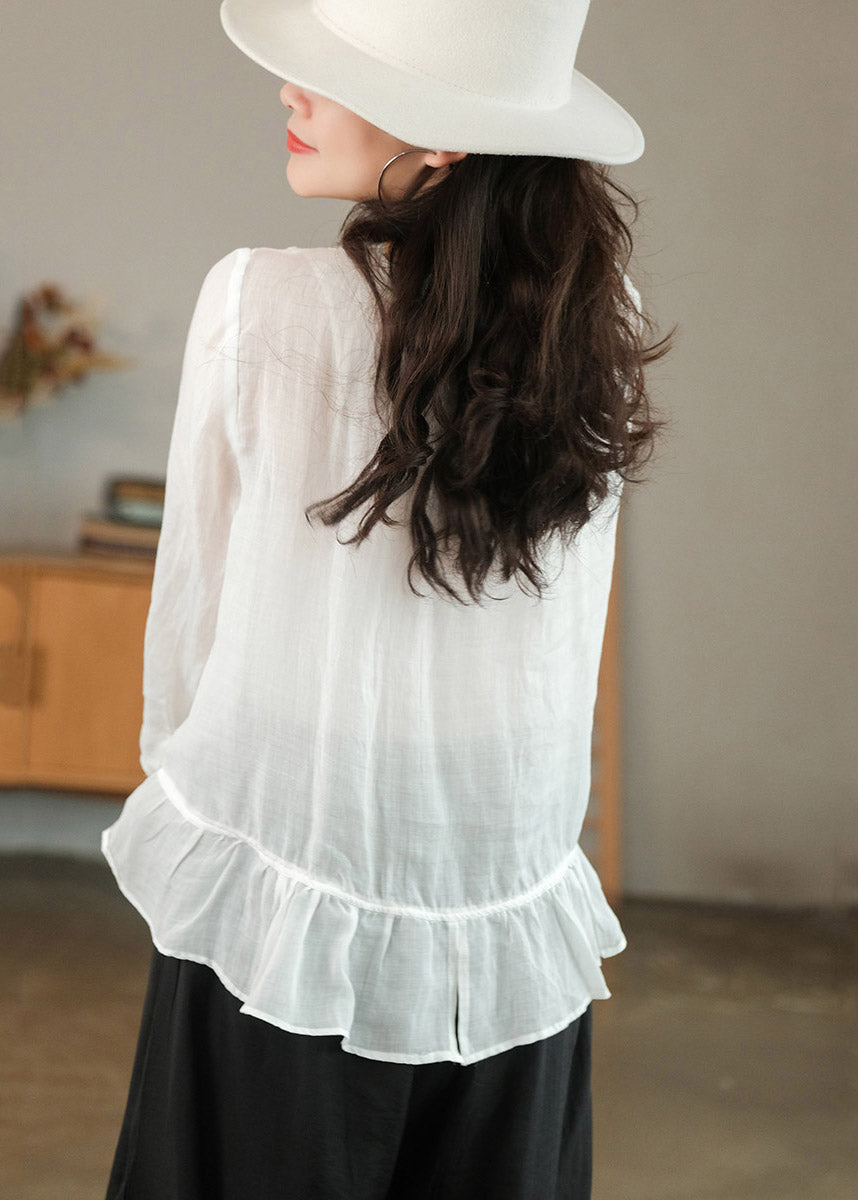 Patchwork Solid Ruffles Shirt Shirt Top Top Three Quarter Sleeve