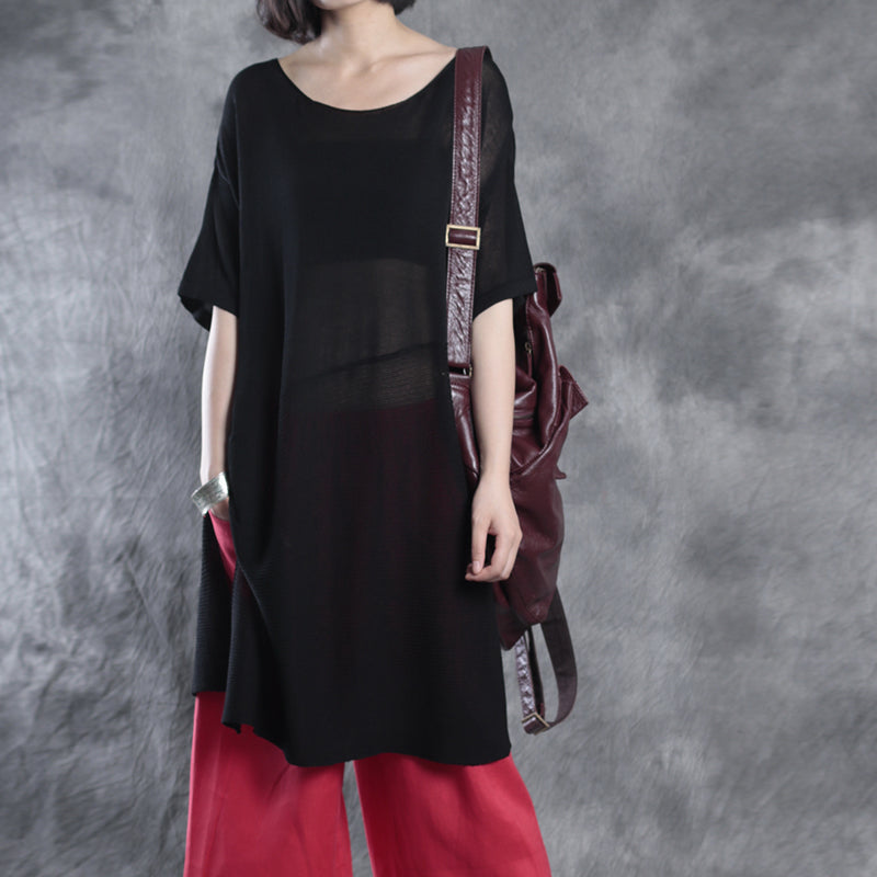 Women Black O-Neck Patchwork Fall Half Sleeve Top