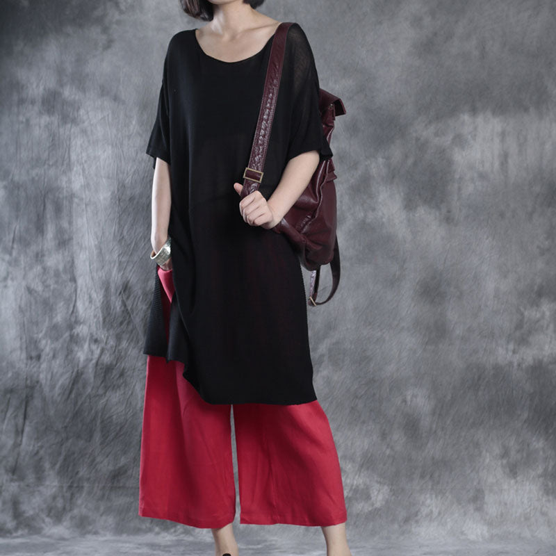 Women Black O-Neck Patchwork Fall Half Sleeve Top