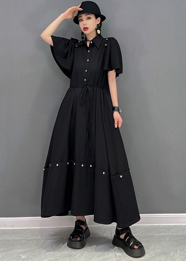 Femmes noires Original Peter Pan Collar patchwork amovible Cotton Holiday Holiday Long Robe Cloak Sleeves