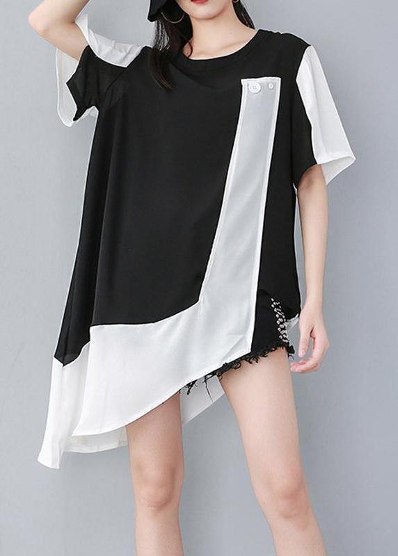 Women Black Personality Loose clothes Casual  Spliced Irregular Chiffon T-Shirt - SooLinen