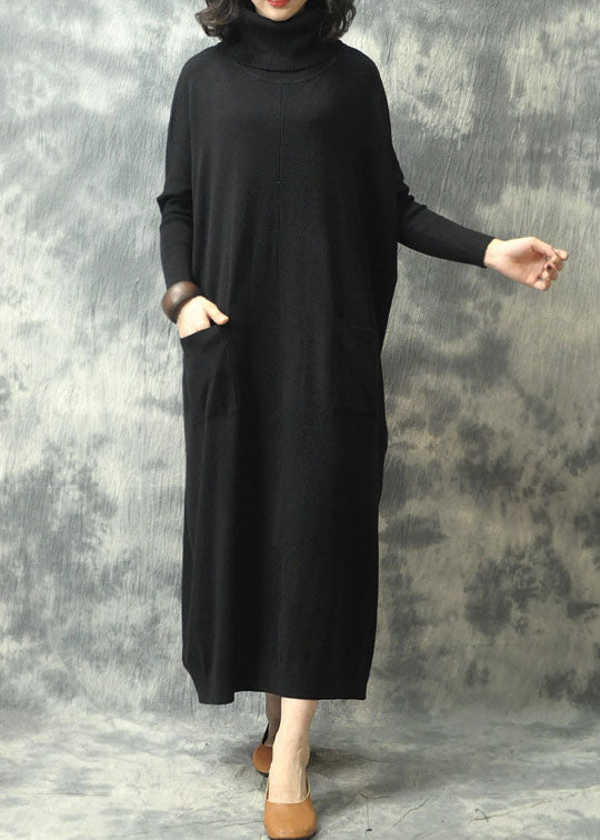 Femmes Black Coltweneck Poches Robe d'automne