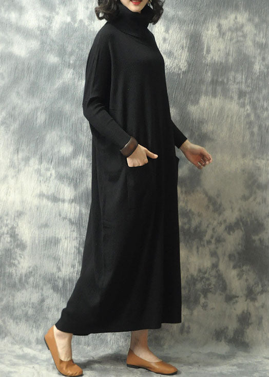 Femmes Black Coltweneck Poches Robe d'automne