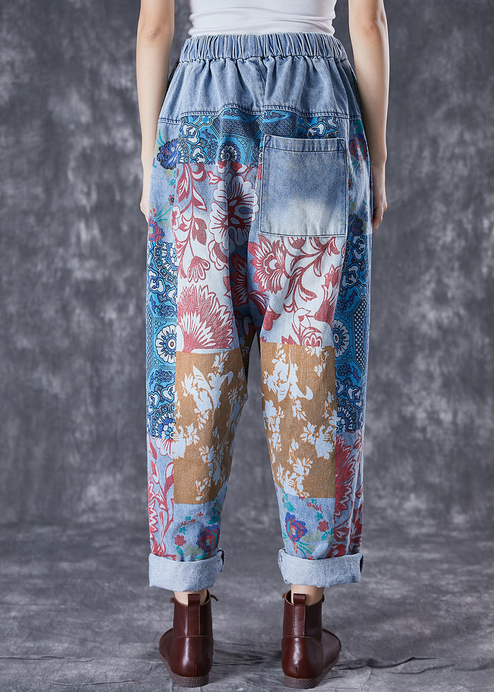 Femmes Blue surdimensionné à imprimé denim Pantalon Harem Fall