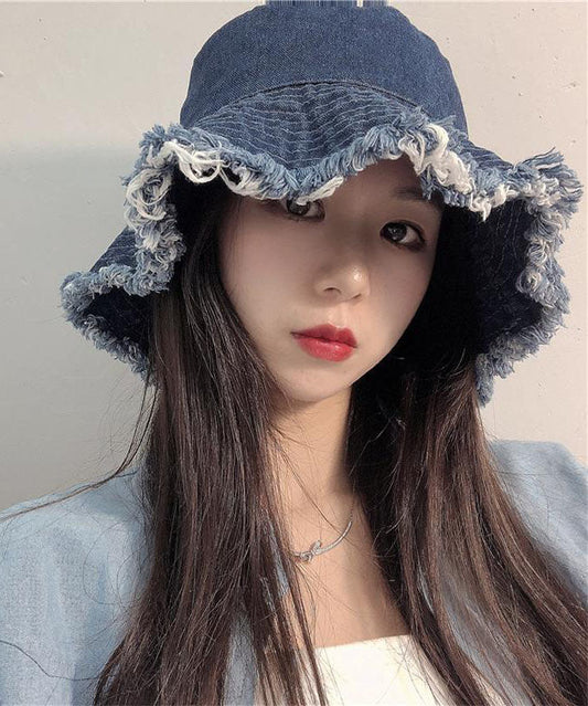 Femmes Blue Tassel Denim Holiday Bucket Hat