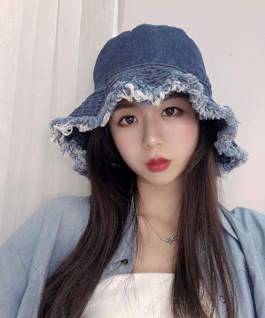 Femmes Blue Tassel Denim Holiday Bucket Hat