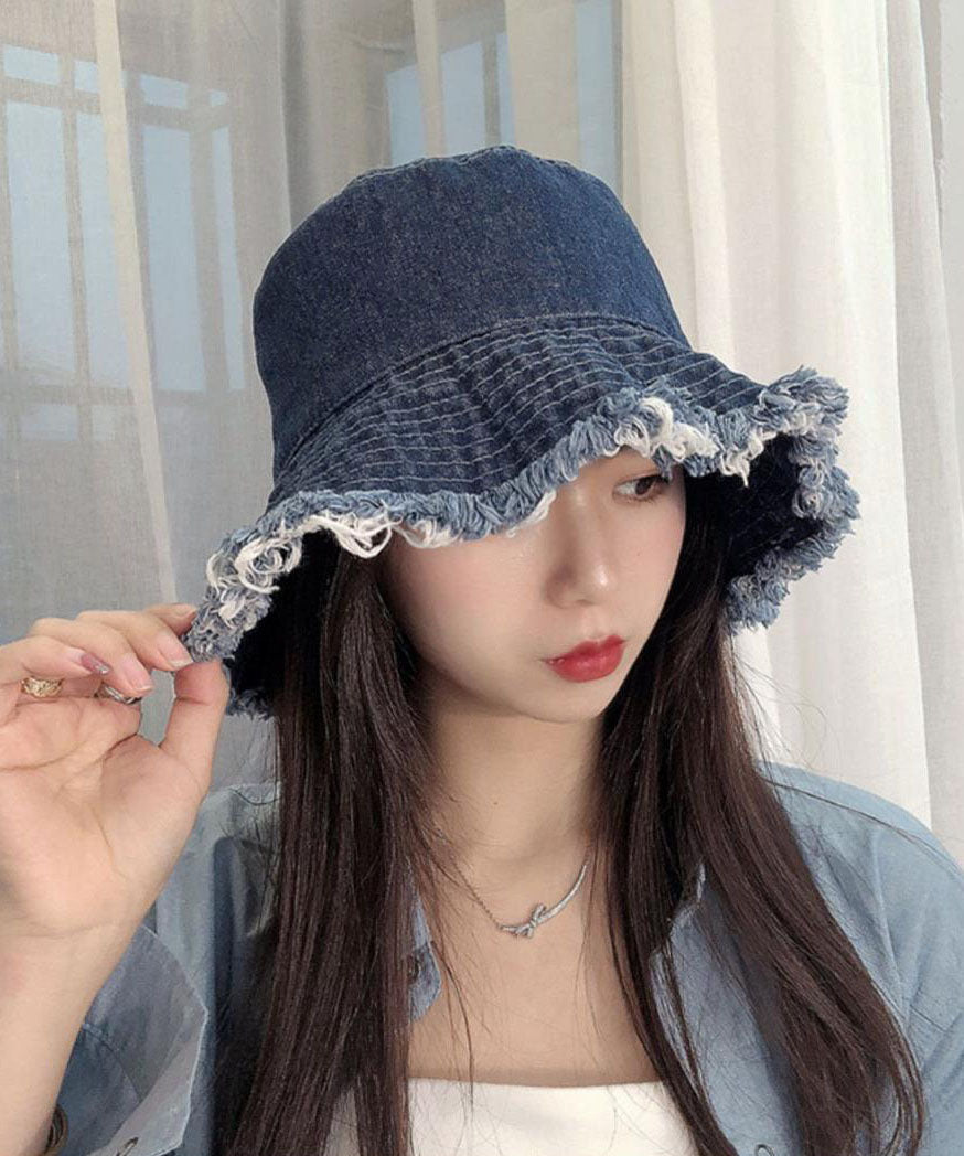 Femmes Blue Tassel Denim Holiday Bucket Hat