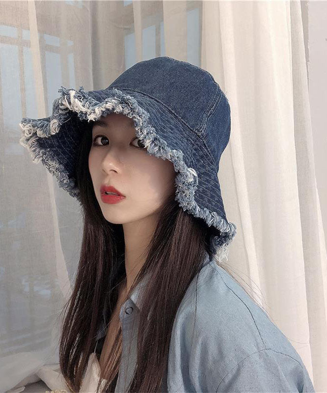 Femmes Blue Tassel Denim Holiday Bucket Hat