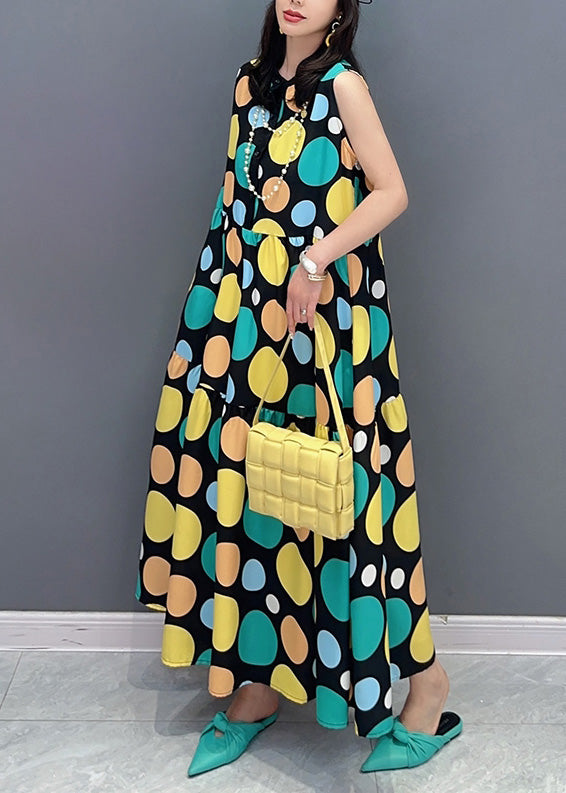 Women Dot Print Patchwork Maxi Dress Summer