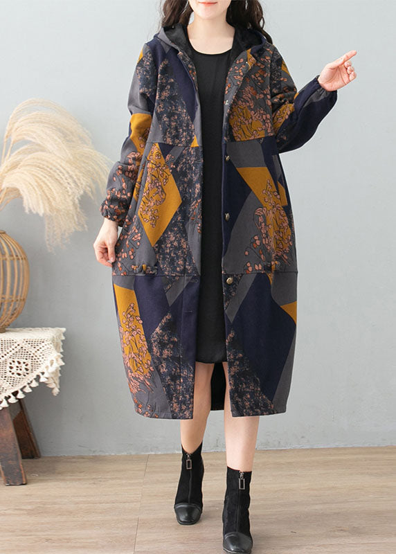 Femmes Green Print Cabinage patchwork épais TRENCH COTTON HIVER