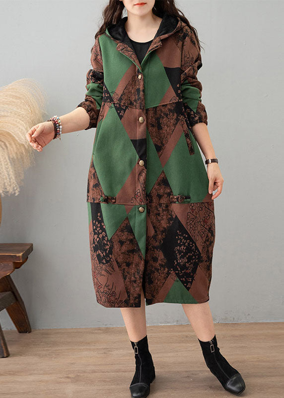 Femmes Green Print Cabinage patchwork épais TRENCH COTTON HIVER