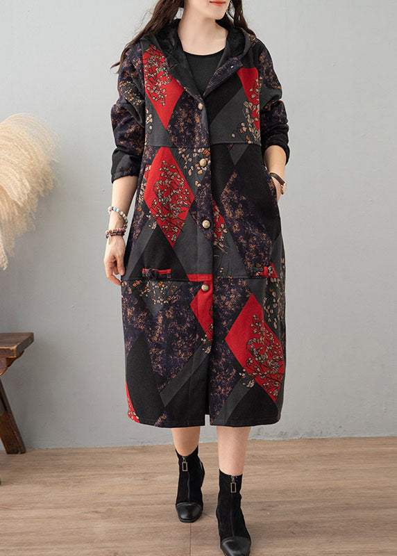 Femmes Green Print Cabinage patchwork épais TRENCH COTTON HIVER