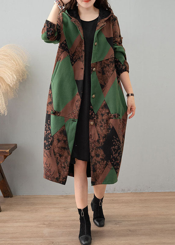 Femmes Green Print Cabinage patchwork épais TRENCH COTTON HIVER