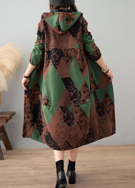 Femmes Green Print Cabinage patchwork épais TRENCH COTTON HIVER