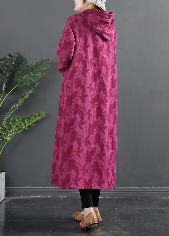 Women Hooded Chinese Button Rose Jacquard Robes Dress - SooLinen