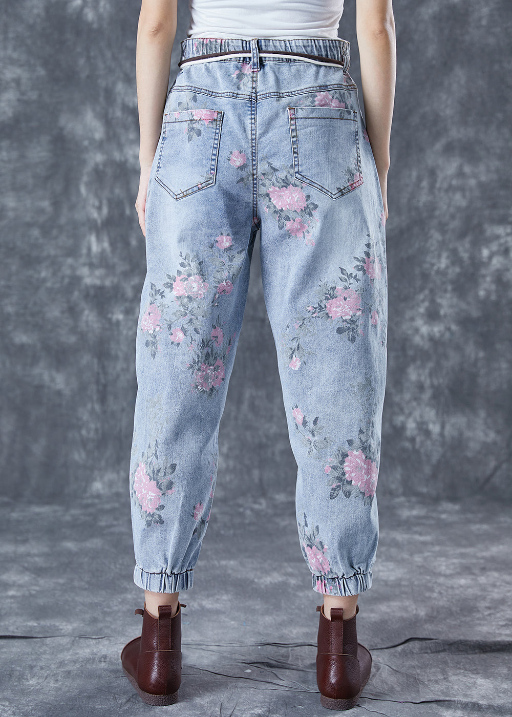 Femmes Blue Blue Elastic Print Imprime Denim Harem Pantalon Summer