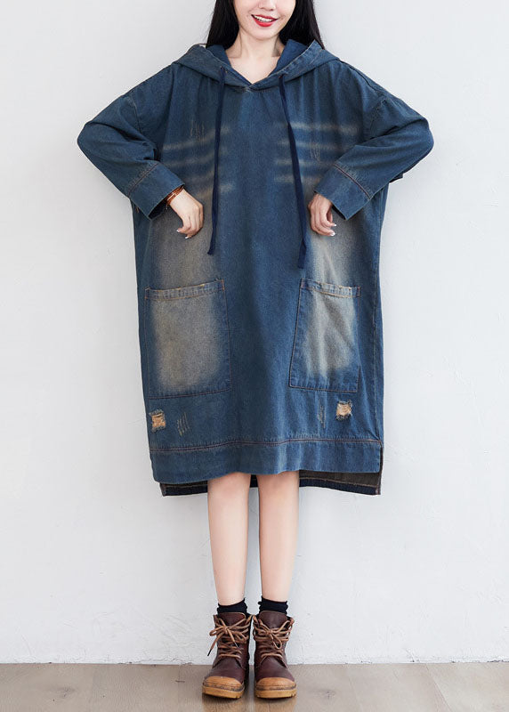 Femmes Navy Poches à capuche Patchwork Denim robes printemps