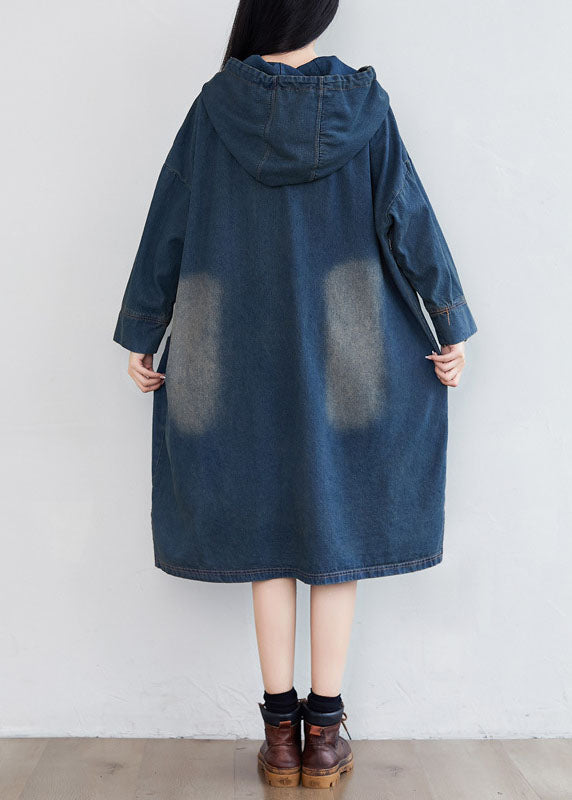 Femmes Navy Poches à capuche Patchwork Denim robes printemps