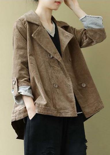 Women Notched Fine Spring Coats Blouses Khaki Loose Outwear - SooLinen