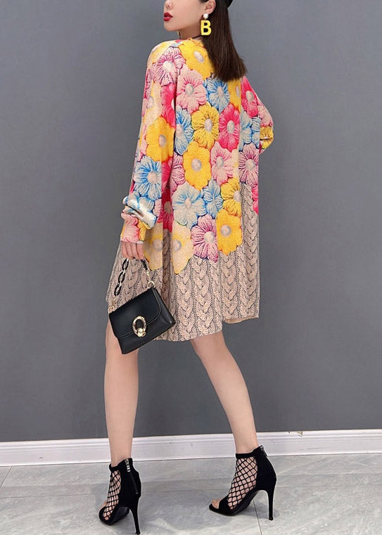 Femmes O-Neck Floral Print Murffon Robes Mid Sleeve Long