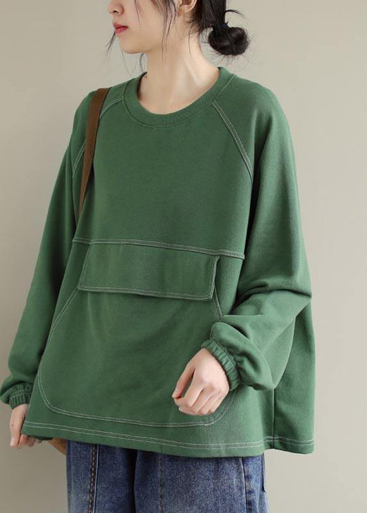 Women O Neck Patchwork Spring Clothes Inspiration Green Shirts - SooLinen