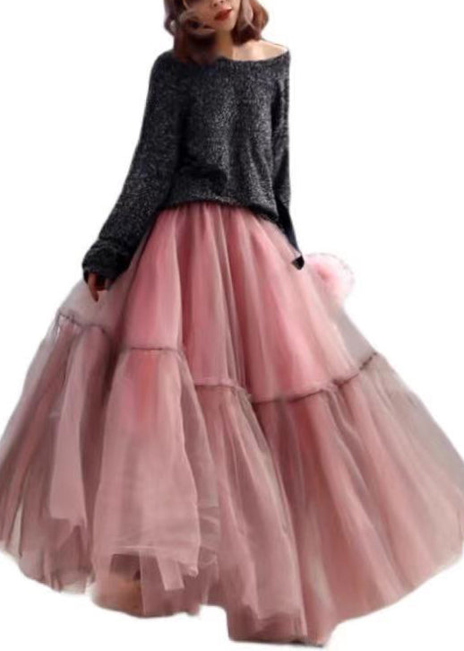 Femmes Pink Ruffled Tulle Cinched Circle Fall Fall Jupe