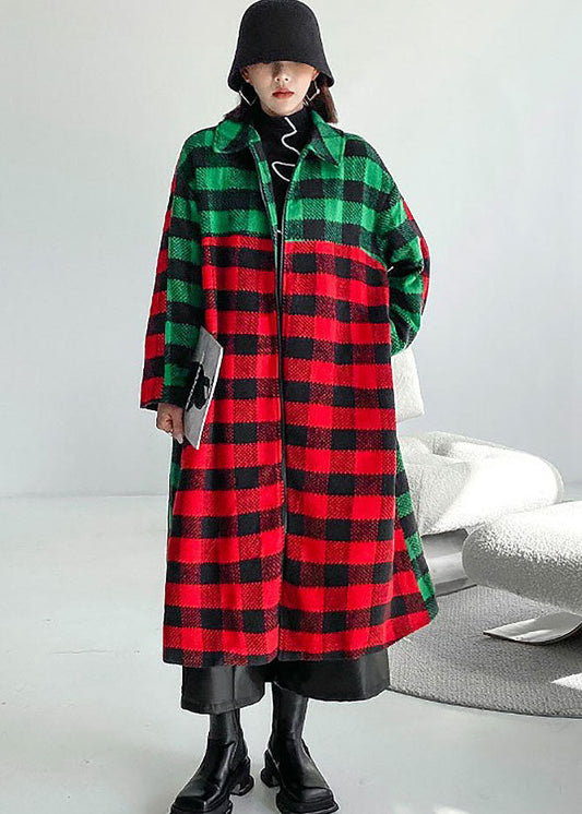 Femmes à plaid vert rouge Peter Pan Collar patchwork Trorenn Winch Winter