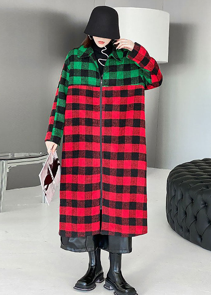 Femmes à plaid vert rouge Peter Pan Collar patchwork Trorenn Winch Winter