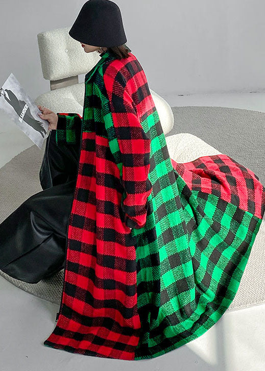 Femmes à plaid vert rouge Peter Pan Collar patchwork Trorenn Winch Winter