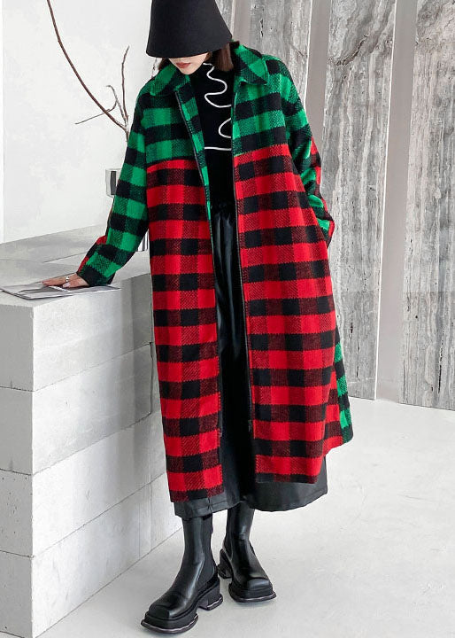 Femmes à plaid vert rouge Peter Pan Collar patchwork Trorenn Winch Winter