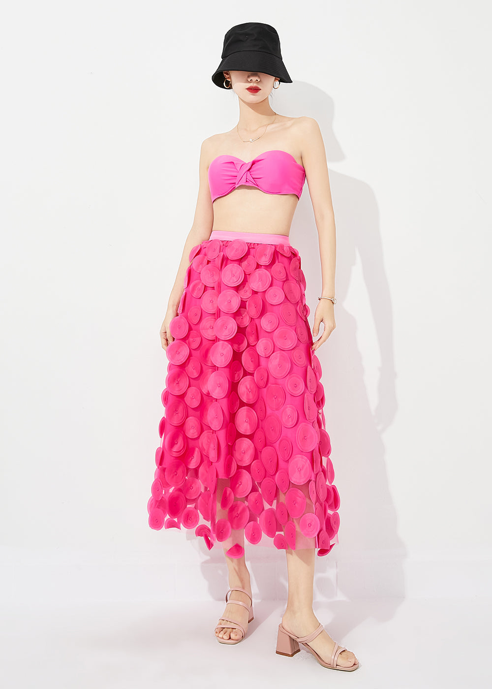 Femmes rose élastique taille exra grande jupe de tulle ourlet