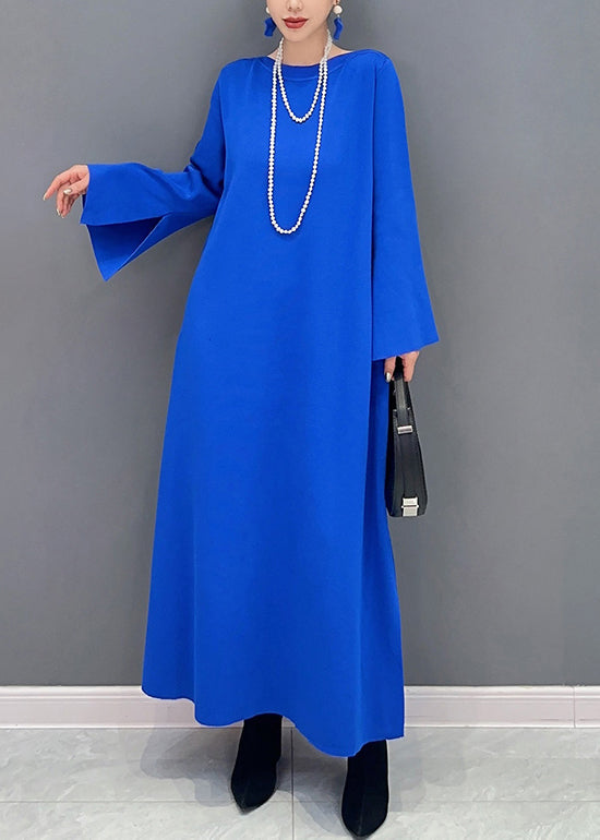 Femmes Bleu royal O côté cou ouvre coton robes longues