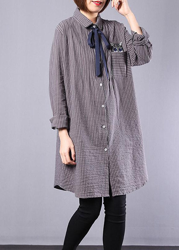 Femmes Spring Cat Laçage Stripe Shirt