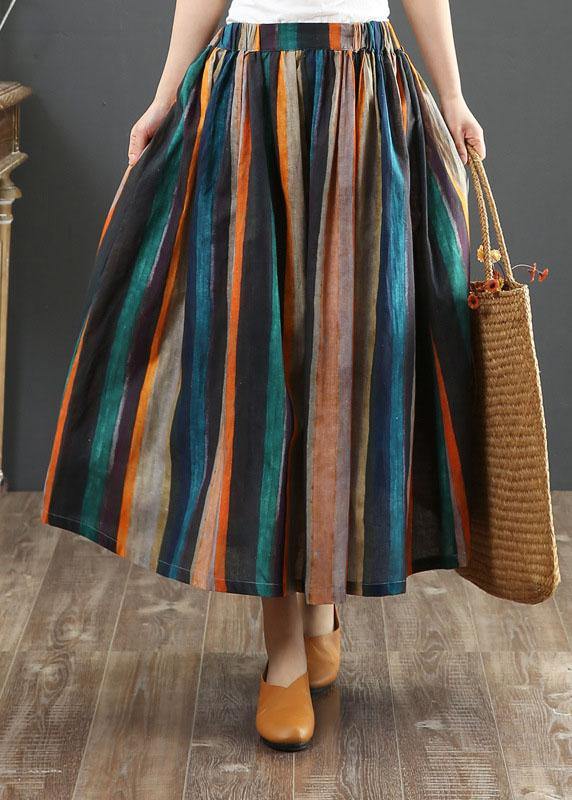 Women Striped A Line Retro Print Skirts Linen - SooLinen