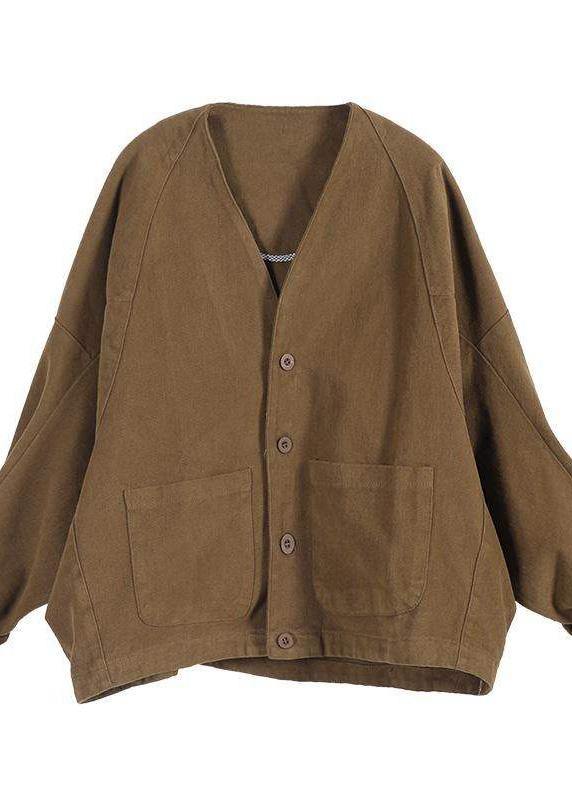 Women V Neck Fine Spring Coat Chocolate Daily Coats - SooLinen