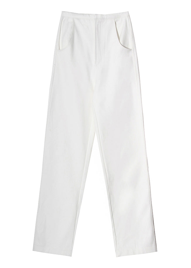 Femmes Blanc Zip Up Pockets Pantalons denim Pantalon Spring