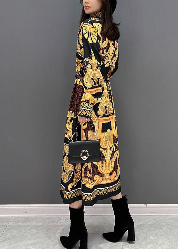 Femmes Print jaune Peter Pan Coll Cotton Shirt Robes Fall