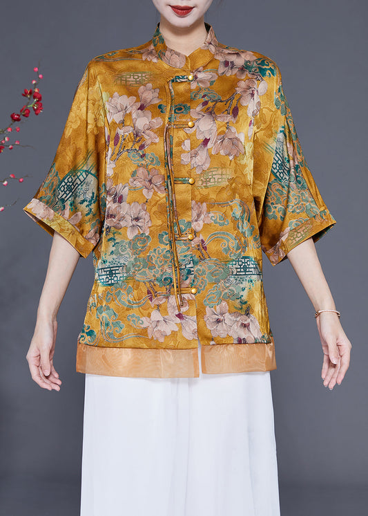 Femmes Patchwork Patchwork Patchwork Silk Blouses Half manche