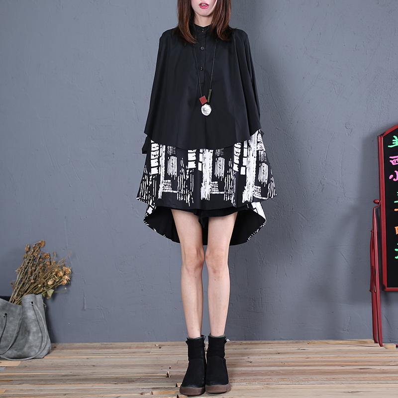 Women black cotton clothes For Women patchwork daily fall long shirt - SooLinen