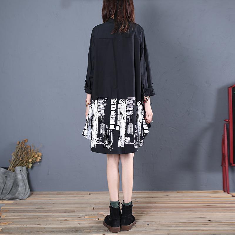 Women black cotton clothes For Women patchwork daily fall long shirt - SooLinen