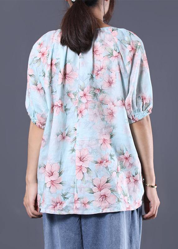 Women floral cotton linen tops women blouses design v neck summer shirt - SooLinen