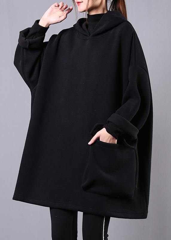 Women hooded thick cotton clothes For Women Sewing black tops - SooLinen