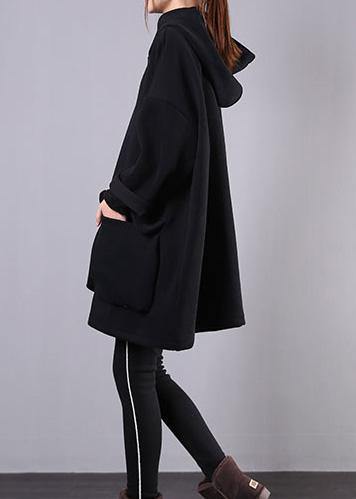 Women hooded thick cotton clothes For Women Sewing black tops - SooLinen