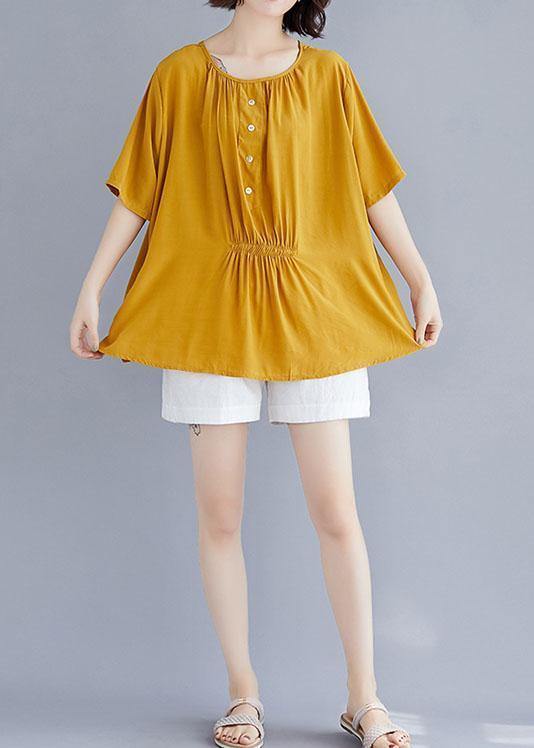 Women o neck half sleeve cotton clothes For design yellow blouse summer - SooLinen