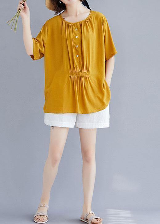 Women o neck half sleeve cotton clothes For design yellow blouse summer - SooLinen