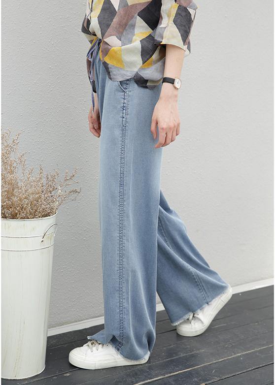 Women's pants elastic waist tie Tencel denim pants fat legs pants - SooLinen